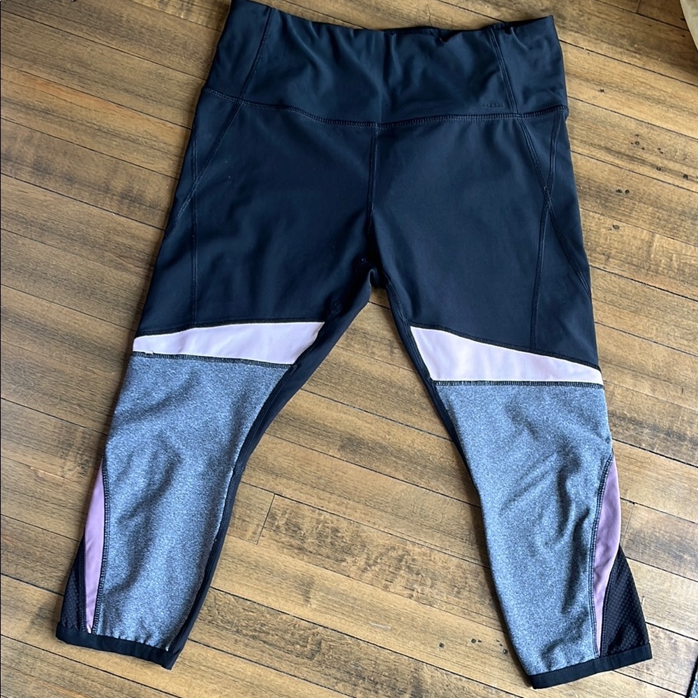 Black, Pink and Gray Colorblock capri length Leggings